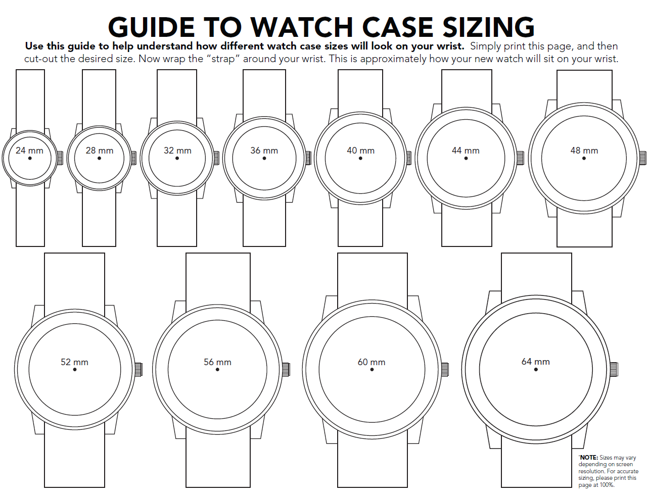 Watch Sizes Mm Chart